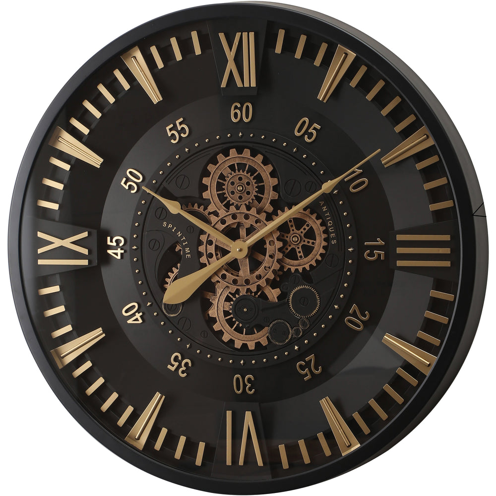 Chilli Decor El Dorado Black Gold Metal Moving Gears Wall Clock 80cm TQ-Y798 2