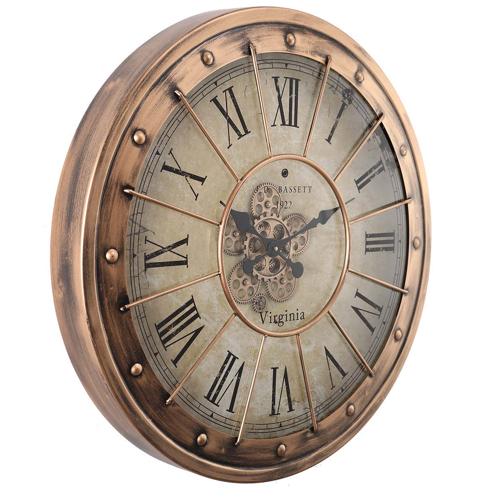 Chilli Decor JD Basset Industrial Metal Moving Gears Wall Clock Copper Wash 80cm TQ-Y670 1