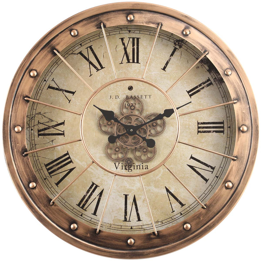 Chilli Decor JD Basset Industrial Metal Moving Gears Wall Clock Copper Wash 80cm TQ-Y670 2